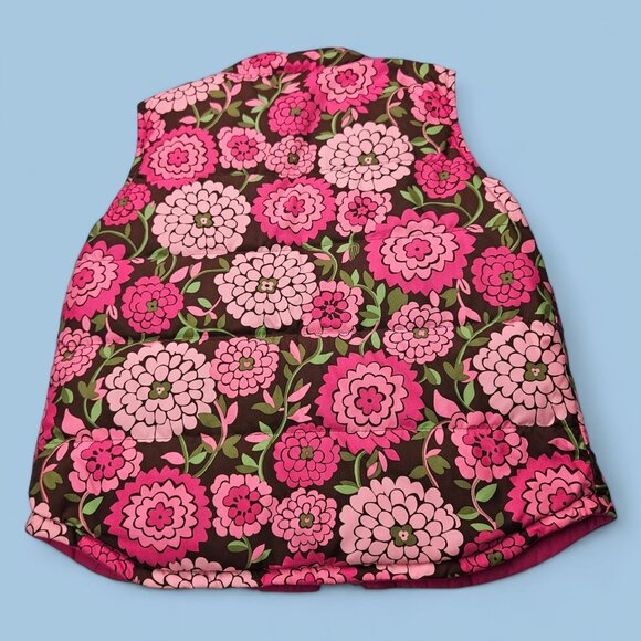 Lilly Pulitzer Reversible Puffer Vest Girls Pink Brown Floral Quilted XS-S - Picture 3 of 9